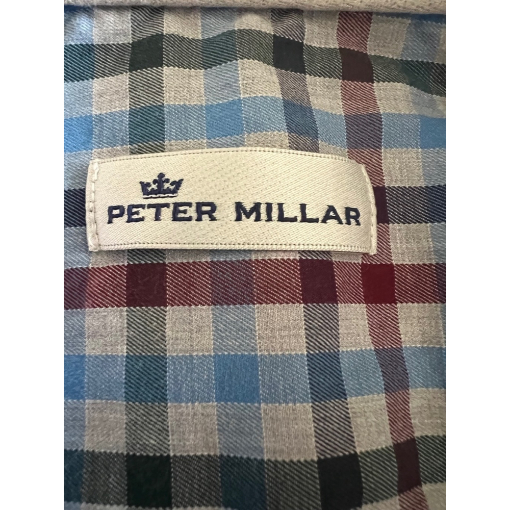 Men's Peter Millar Plaid Button Down Shirt XL Blue Gray Burgundy